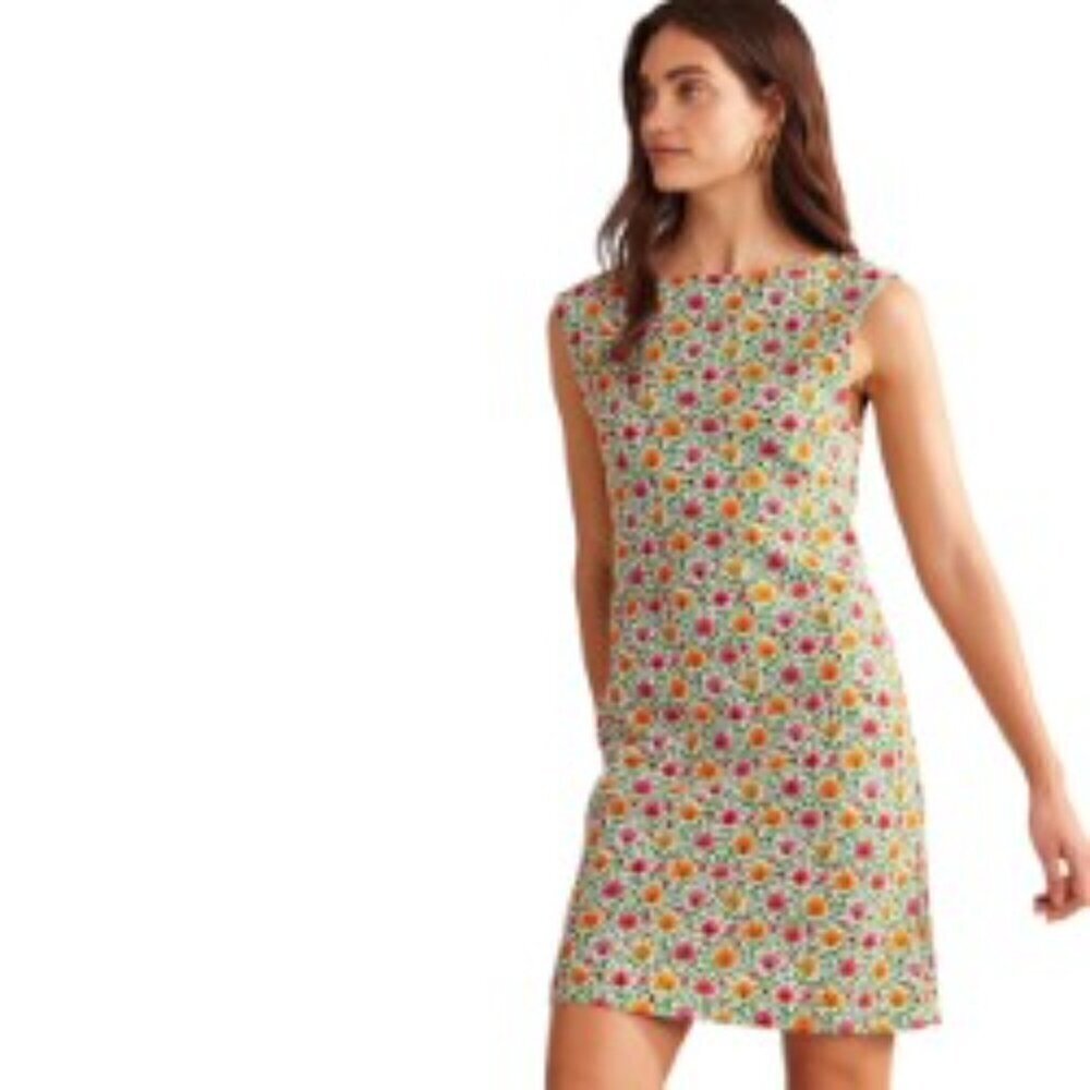 Boden Printed Sleeveless Cotton Jersey Dress in Green Bloom 16-18